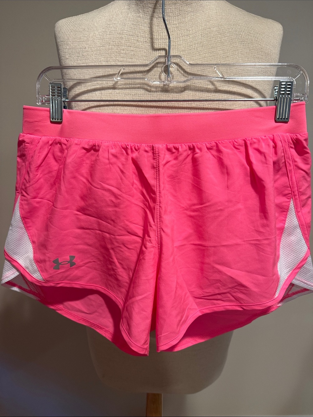 Under Armour Women's Neon Pink Athletic Shorts with White Mesh Trim